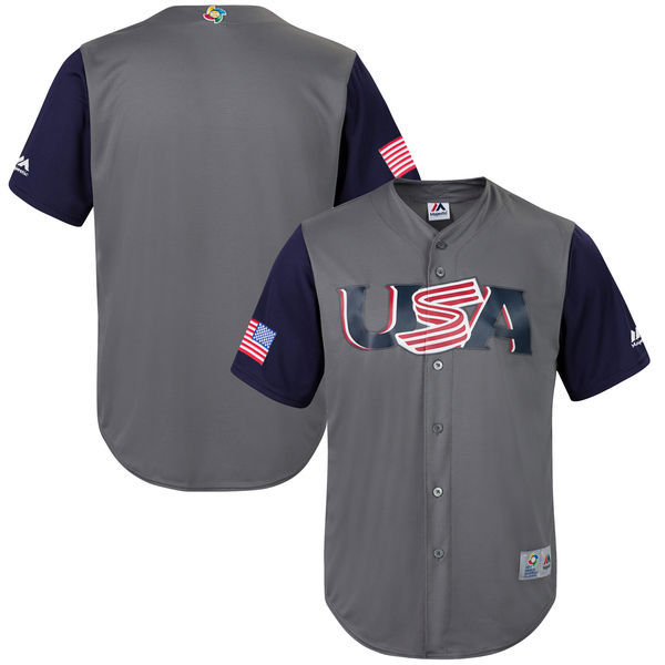 customized Men USA Baseball Majestic Gray 2017 World Baseball Classic Replica Team Jersey